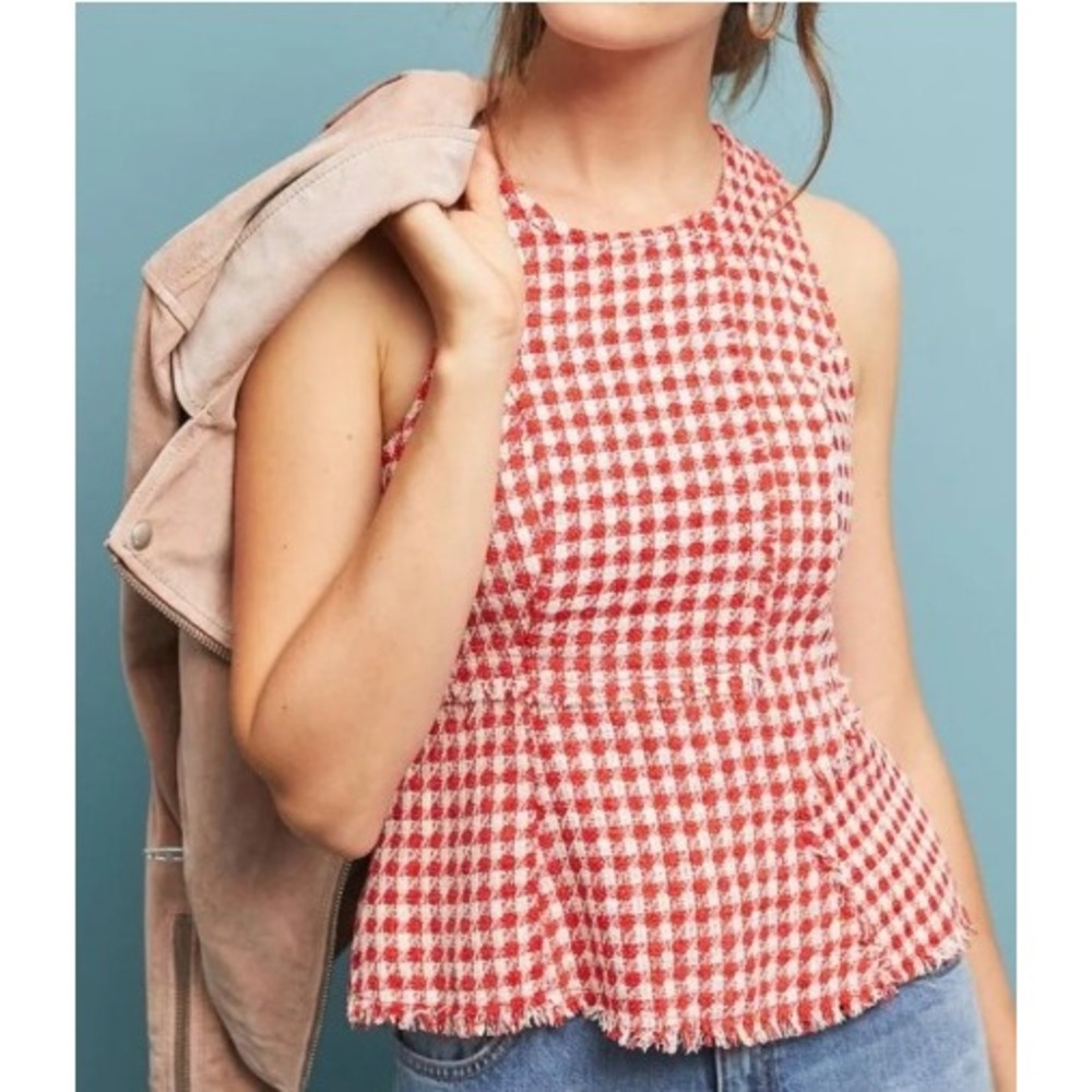 MAEVE Anthropologie Red & White Checked Tweed Sleeveless TankSize 0 Sleeveless